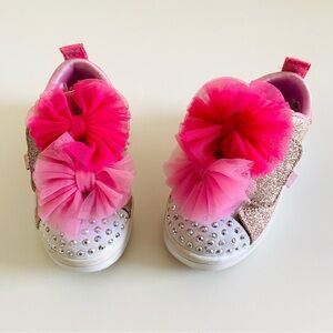 Skechers Twinkle Toes Tutu Cute Glittery Pink Kids Sneakers PomPom Sz 6 Toddler